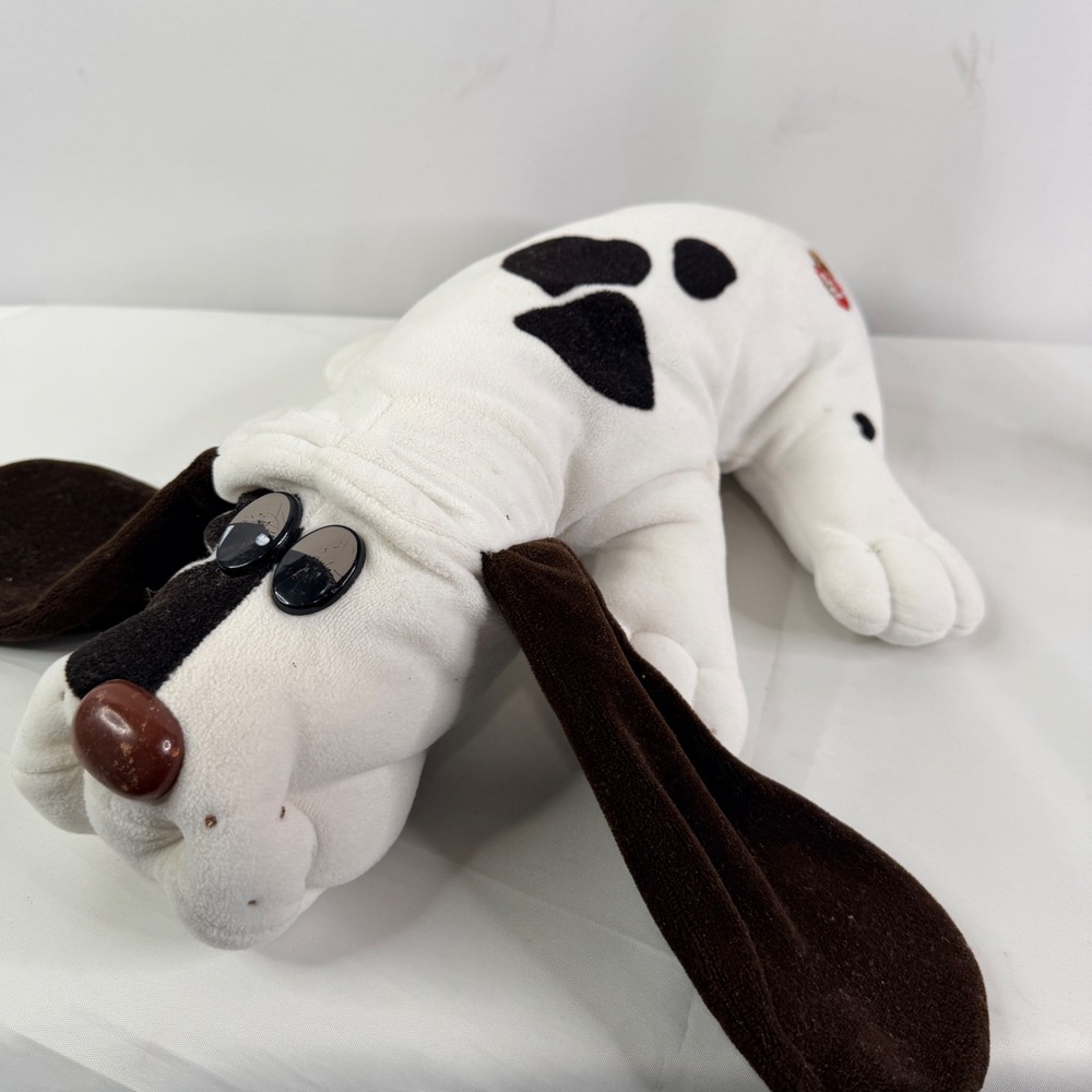 Vintage Pound Puppies White Black Spotted Dog Plush Floppy Brown Ears 1980s Toy